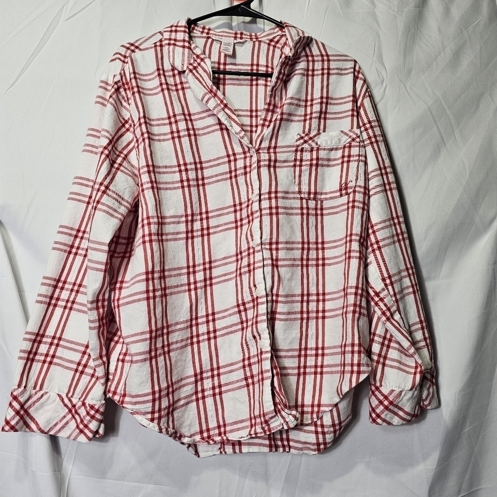 Victoria's Secret long sleeve red and silver stripped embroidered pocket pajama